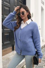 Button Down Ribbed Trim Cardigan - Trendsi