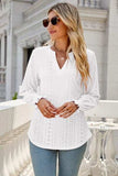 Eyelet Notched Lantern Sleeve T-Shirt - Trendsi - Flyclothing LLC