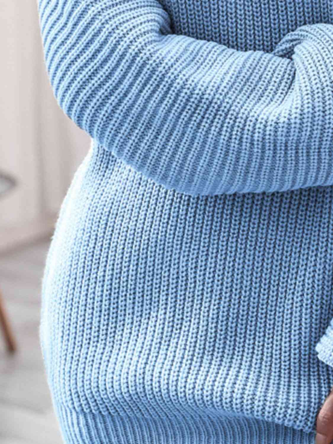 Rib-Knit Mini Sweater Dress - Trendsi - Flyclothing LLC
