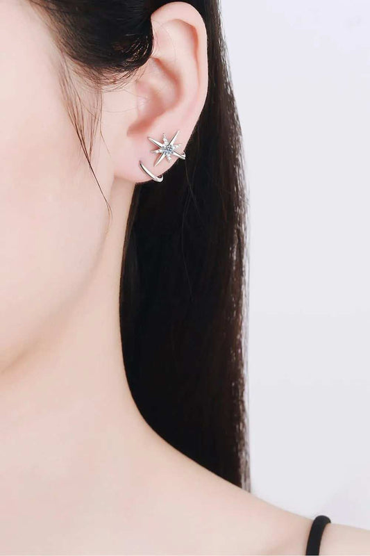 Moissanite Star Rhodium-Plated Earrings - Trendsi - Flyclothing LLC