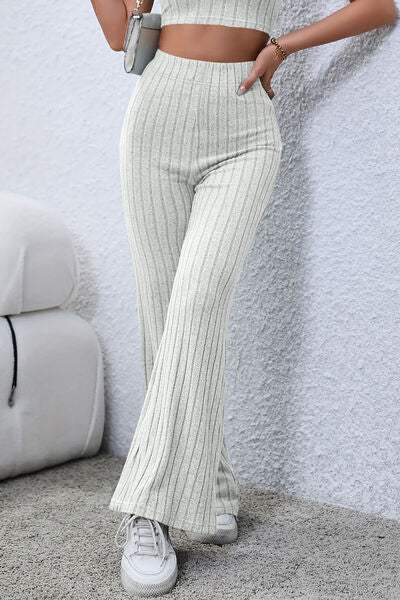 Basic Bae Full Size Ribbed High Waist Flare Pants - Trendsi - Flyclothing LLC