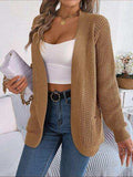 Open Front Long Sleeve Cardigan with Pockets - Trendsi - Flyclothing LLC
