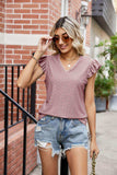 Eyelet Flutter Sleeve Scalloped V-Neck Top - Trendsi - Flyclothing LLC