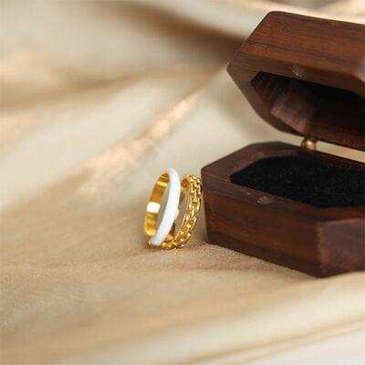 Enamel 18K Gold-Plated Open Ring - Trendsi - Flyclothing LLC