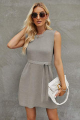 Tied Round Neck Sleeveless Sweater Dress - Trendsi - Flyclothing LLC