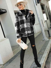 Plaid Zip-Up Collared Jacket - Trendsi