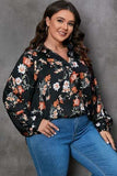Plus Size Printed Johnny Collar Long Sleeve Blouse - Trendsi - Flyclothing LLC