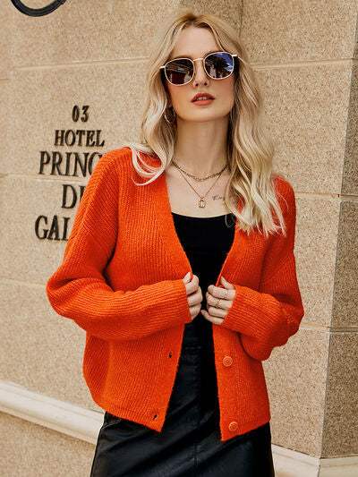 Dropped Shoulder Button Up Cardigan - Trendsi - Flyclothing LLC