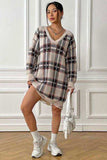 Plaid V-Neck Long Sleeve Sweater Dress - Trendsi - Flyclothing LLC