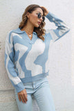 Two-Tone Johnny Collar Dropped Shoulder Pullover Sweater - Trendsi - Flyclothing LLC
