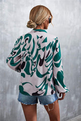 Printed Tie Neck Puff Sleeve Blouse - Trendsi - Flyclothing LLC