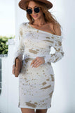 Printed Boat Neck Long Sleeve Dress - Trendsi - Flyclothing LLC