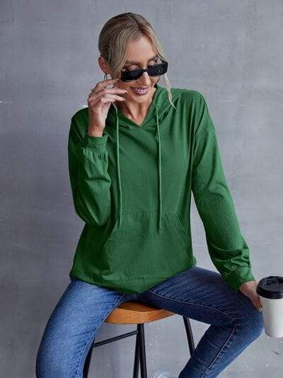 Drawstring Pocketed Dropped Shoulder Hoodie - Trendsi - Flyclothing LLC