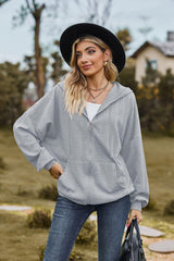 Cable-Knit Long Sleeve Hooded Jacket - Trendsi