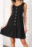 Decorative Button Scoop Neck Sleeveless Tiered Dress - Trendsi - Flyclothing LLC