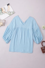 Dropped Shoulder V-Neck Blouse - Trendsi - Flyclothing LLC