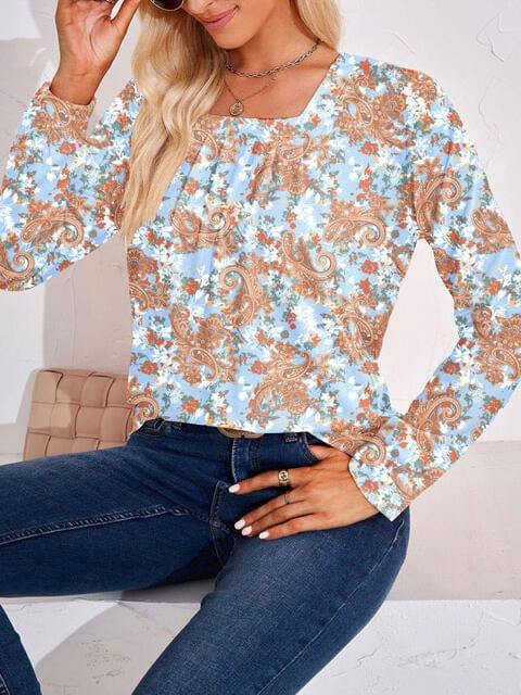 Full Size Square Neck Long Sleeve Blouse - Trendsi
