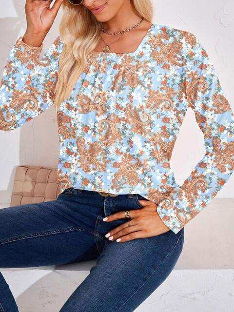 Full Size Square Neck Long Sleeve Blouse - Trendsi - Flyclothing LLC
