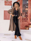 Striped Open Front Long Sleeve Outerwear - Trendsi - Flyclothing LLC