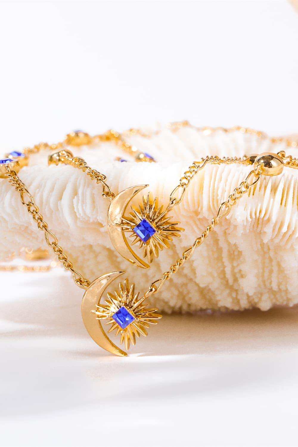 Moon & Star Shape Zircon Pendant Necklace - Trendsi - Flyclothing LLC