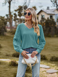 Swiss Dot V-Neck Long Sleeve Blouse - Trendsi - Flyclothing LLC
