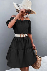 Square Neck Short Sleeve Mini Dress - Trendsi - Flyclothing LLC