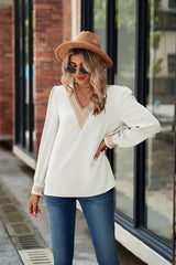 V-Neck Lace Detail Long Sleeve Top - Trendsi - Flyclothing LLC