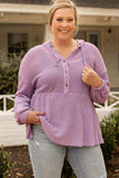Plus Size Waffle Knit Drawstring Half Button Hooded Knit Top - Trendsi - Flyclothing LLC