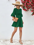 Round Neck Tie Belt Flounce Sleeve Dress - Trendsi - Flyclothing LLC