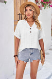 Buttoned Notched Neck Eyelet Top - Trendsi