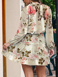 Printed Tie Neck Long Sleeve Dress - Trendsi - Flyclothing LLC