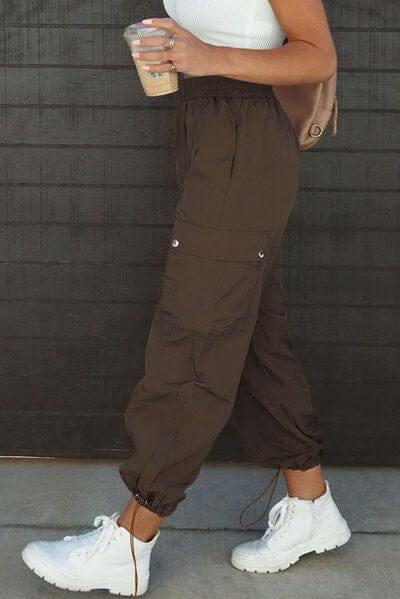 Drawstring Elastic Waist Pants with Pockets - Trendsi