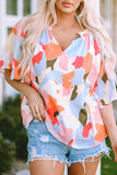 Printed Notched Neck Half Sleeve Blouse - Trendsi - Flyclothing LLC