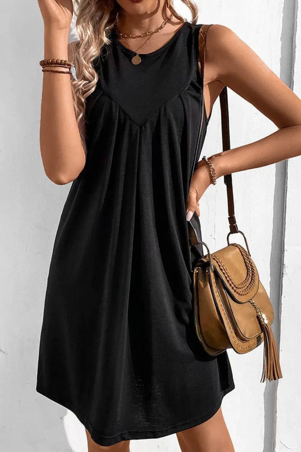 Round Neck Sleeveless Mini Dress - Trendsi - Flyclothing LLC
