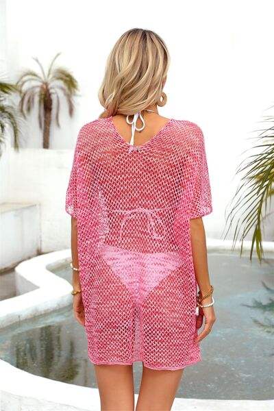 Openwork V-Neck Half Sleeve Cover Up - Trendsi - Flyclothing LLC