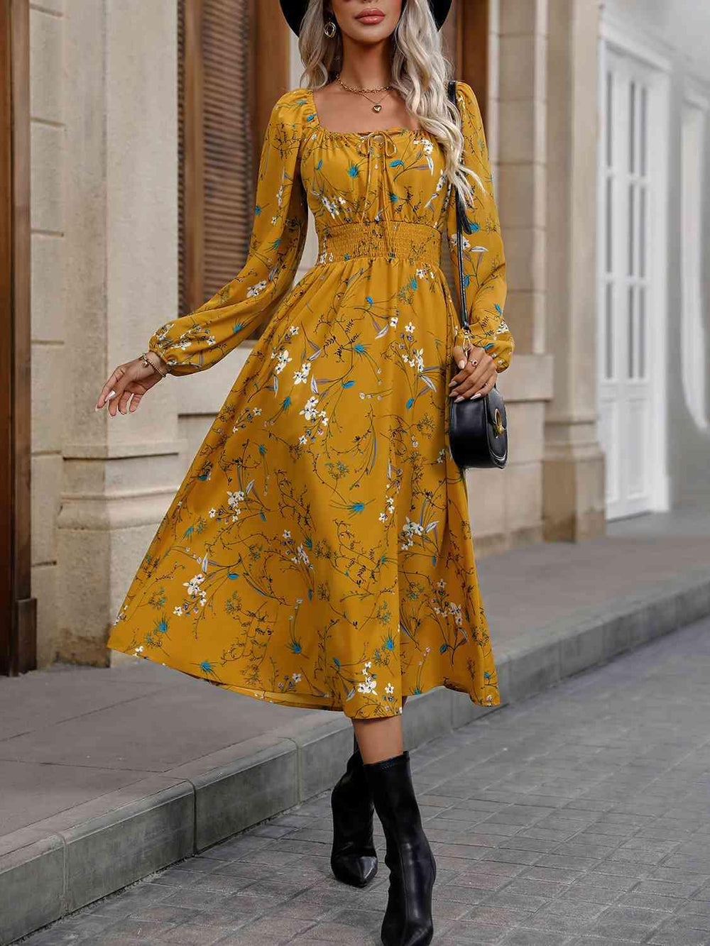 Square Neck Smocked Waist Dress - Trendsi