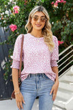 Polka Dot Round Neck Lantern Sleeve Blouse - Trendsi