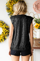 Sequin Round Neck Capped Sleeve Tank - Trendsi