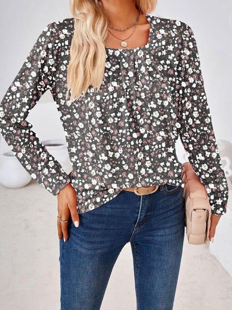 Full Size Square Neck Long Sleeve Blouse - Trendsi