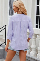 Eyelet Notched Knit Jacquard Top - Trendsi