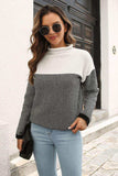 Two-Tone Mock Neck Dropped Shoulder Pullover Sweater - Trendsi - Flyclothing LLC