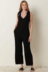 Mittoshop Rib Knit V-Neck Cross Back Jumpsuit - Trendsi - Flyclothing LLC