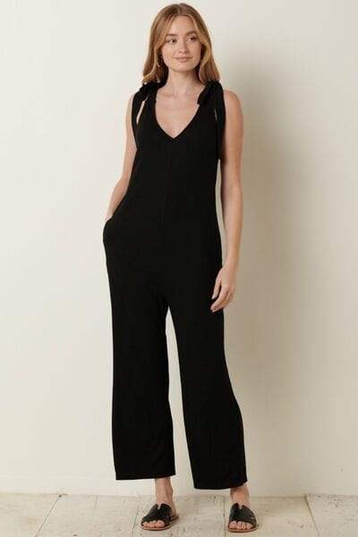 Mittoshop Rib Knit V-Neck Cross Back Jumpsuit - Trendsi - Flyclothing LLC