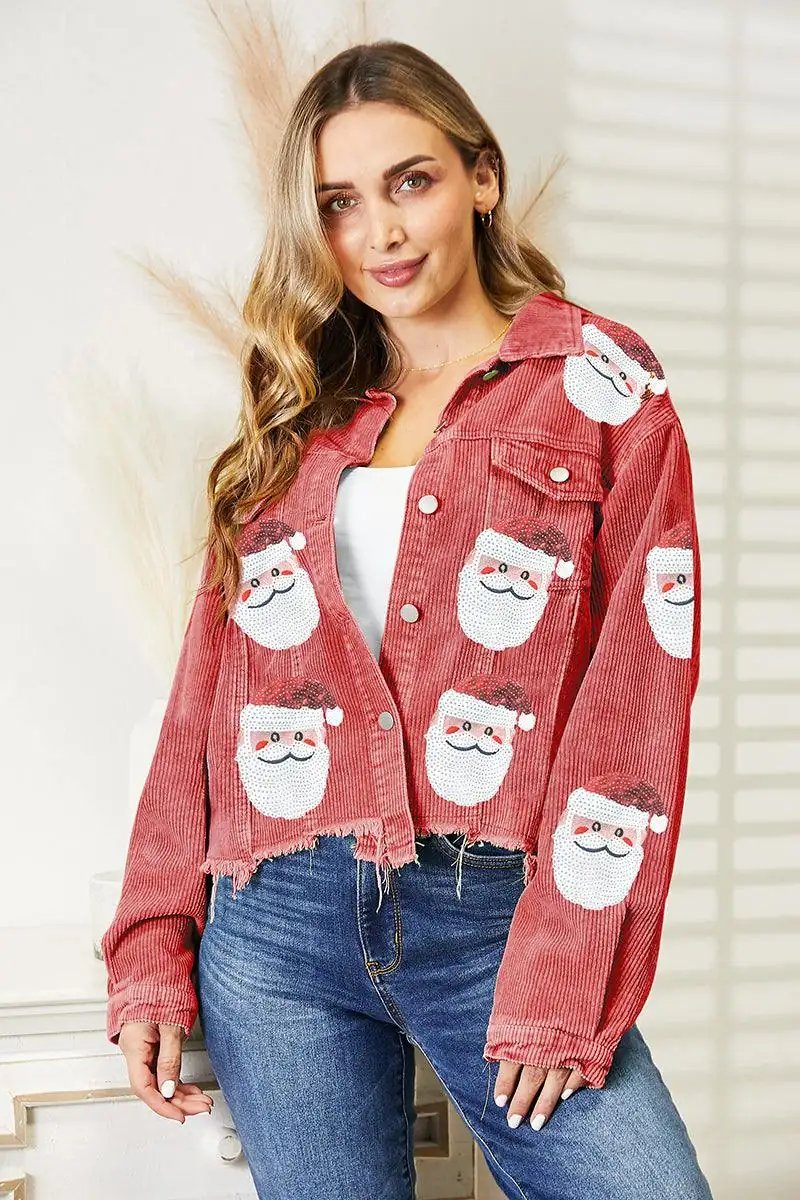 Sequin Raw Hem Jacket - Trendsi