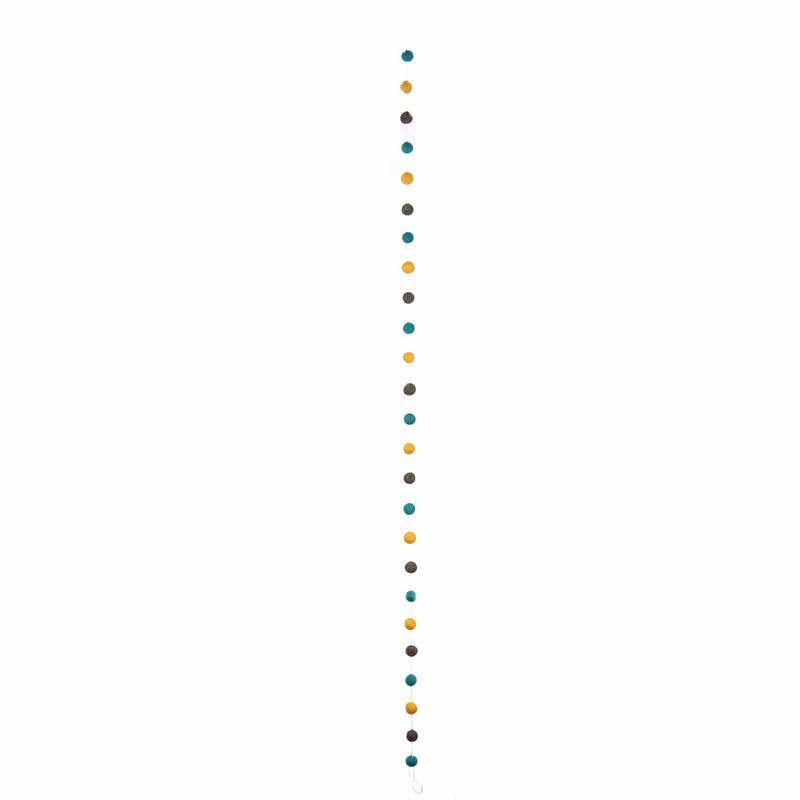 Hand Crafted Felt from Nepal: Pom Pom Garlands, Blue/Grey/Yellow - Global Groove Direct