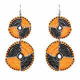 Maasai Bead Double Circle Dangle Earrings, Mango Orange and Black - Jedando - Flyclothing LLC