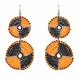 Maasai Bead Double Circle Dangle Earrings, Mango Orange and Black - Jedando