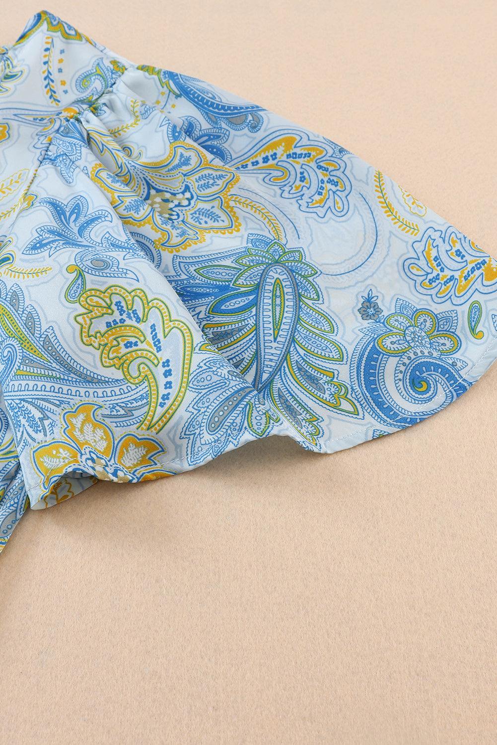 Printed Round Neck Short Sleeve Blouse - Trendsi