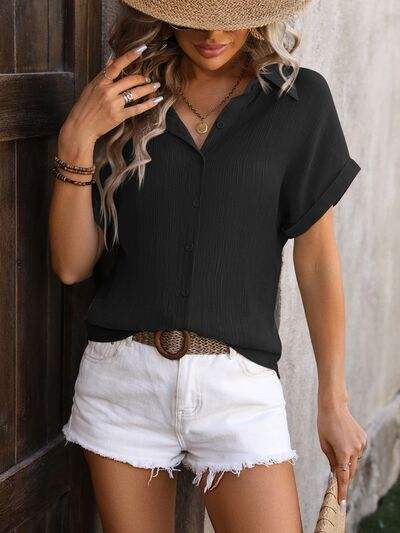 Button Up Short Sleeve Shirt - Trendsi - Flyclothing LLC