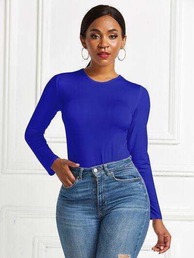 Round Neck Long Sleeve Bodysuit - Trendsi - Flyclothing LLC